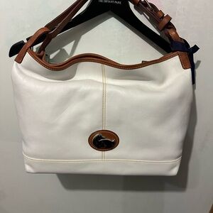White and Brown Leather Shoulder Bag